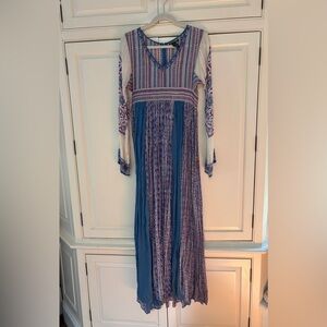 Lucky Brand Blue  Long Sleeve Boho Sundress S